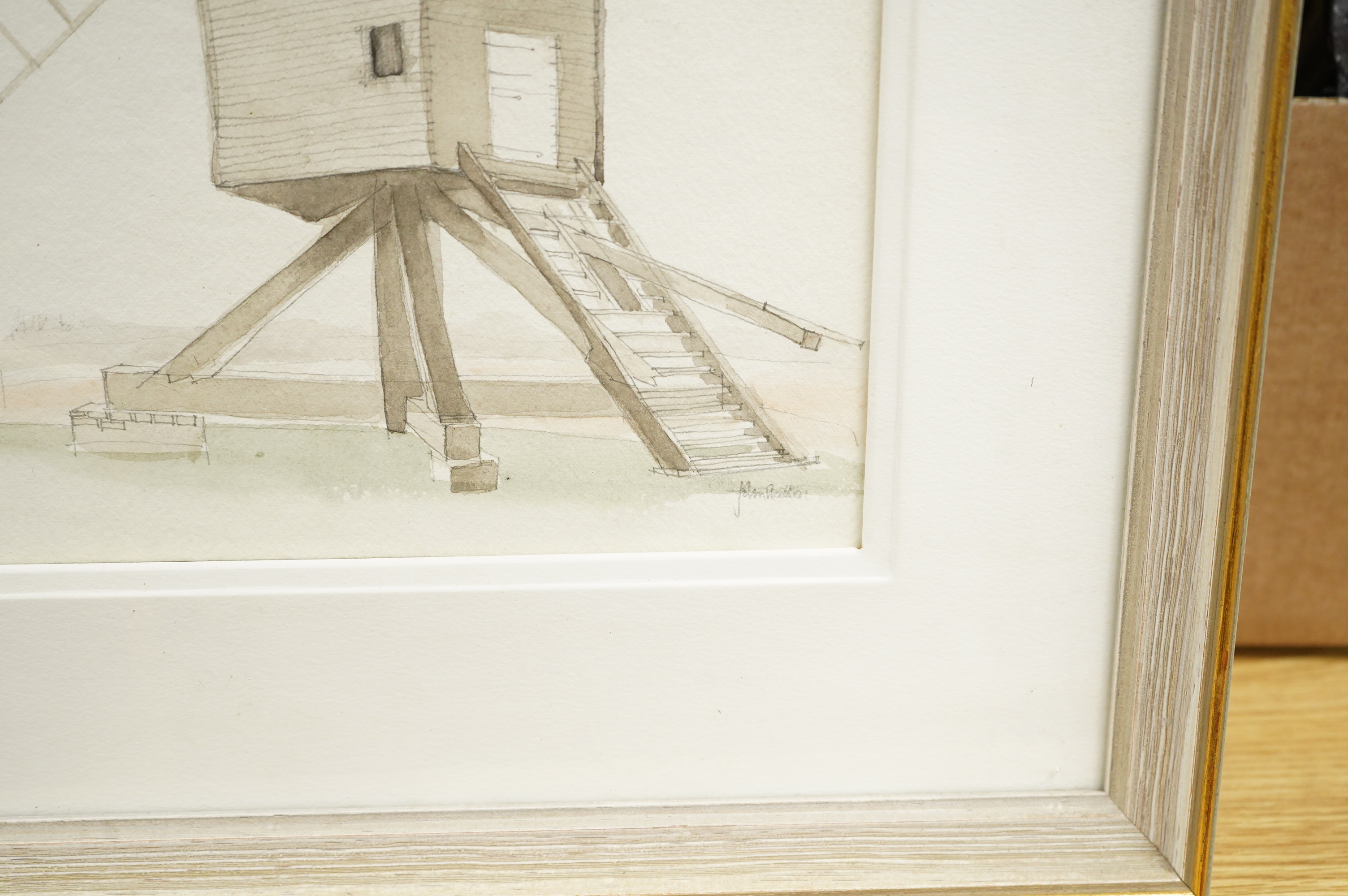 John Skelton (1925-2009), ‘Nutley Mill’ and a view of a church, each signed and dated '79 and 1995, two watercolours, largest 29 x 35cm, Provenance: from the artist's family